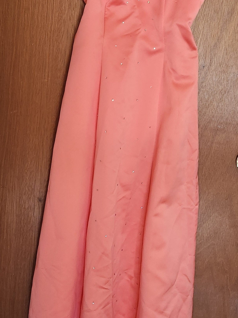 Formal Silk Milly Coral Long Gown with Scattered Rhinestone Accents Size XS